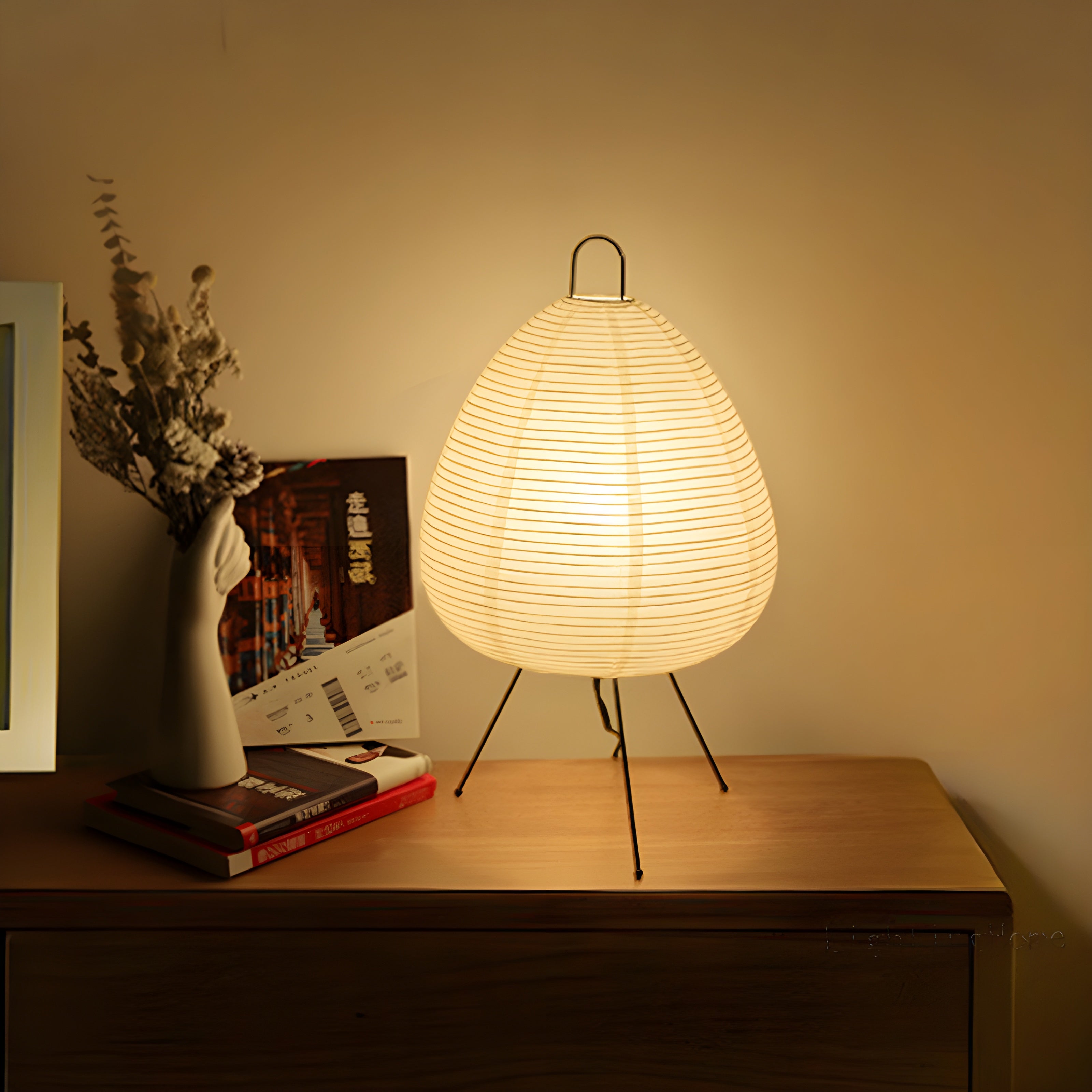 Japanische Tischlampe aus Reispapier im Wabi-Sabi Design, 47 x 28 cm, E27 Fassung, Ideal für Schlafzimmer und Wohnzimmer-1