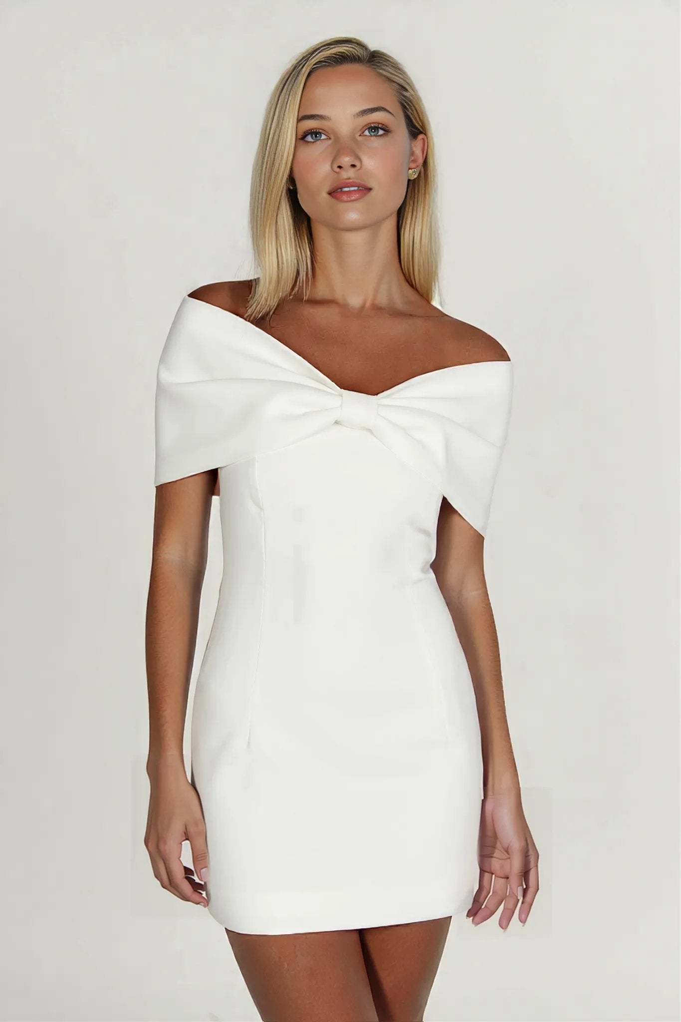 Variant image for Damenkleid Off-Shoulder Mini mit Bogenakzent Rot Schwarz Weiß Festliche Kleider Größe S M L-9