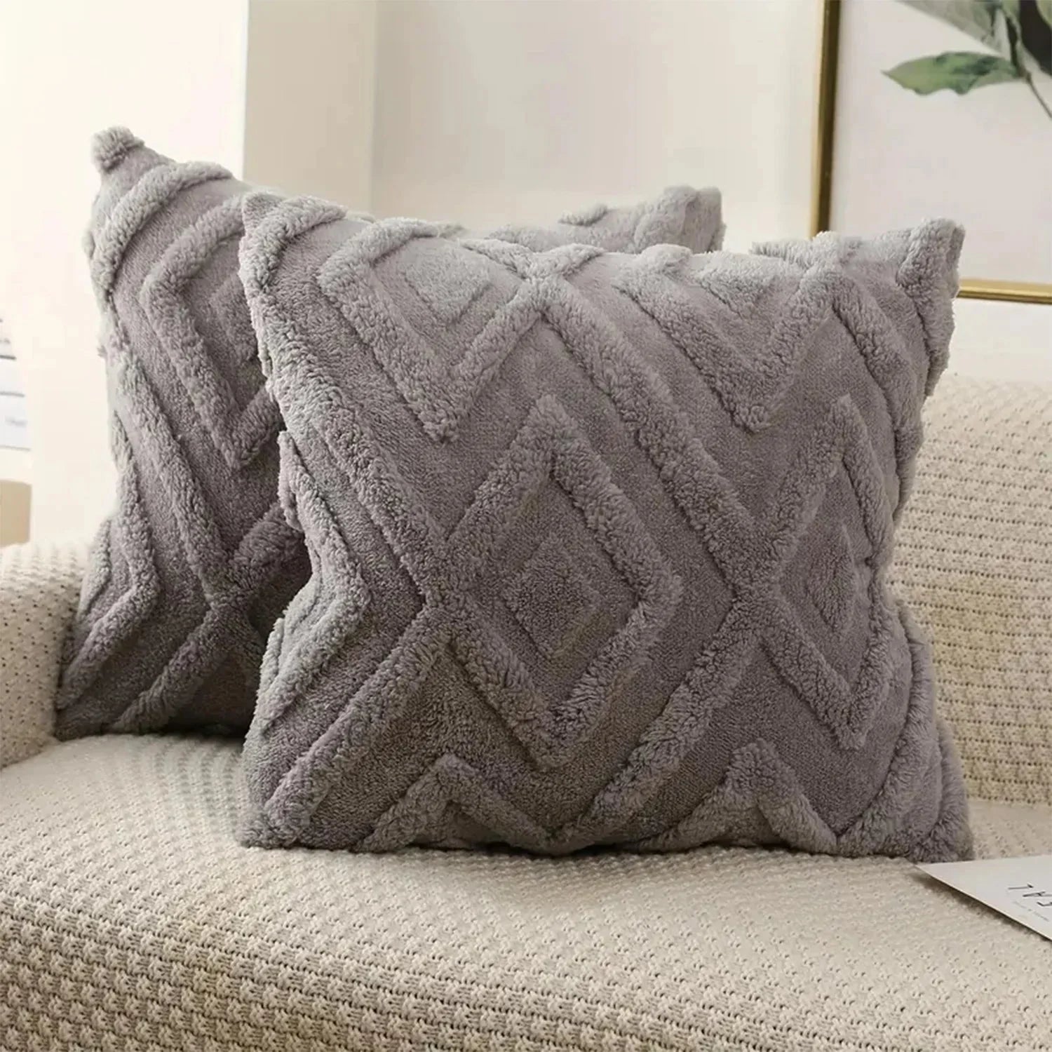 Kissenbezug 40x40 aus Weichem Plüsch-Jacquard mit Geometrischem Muster - Pflegeleicht und Modern-6