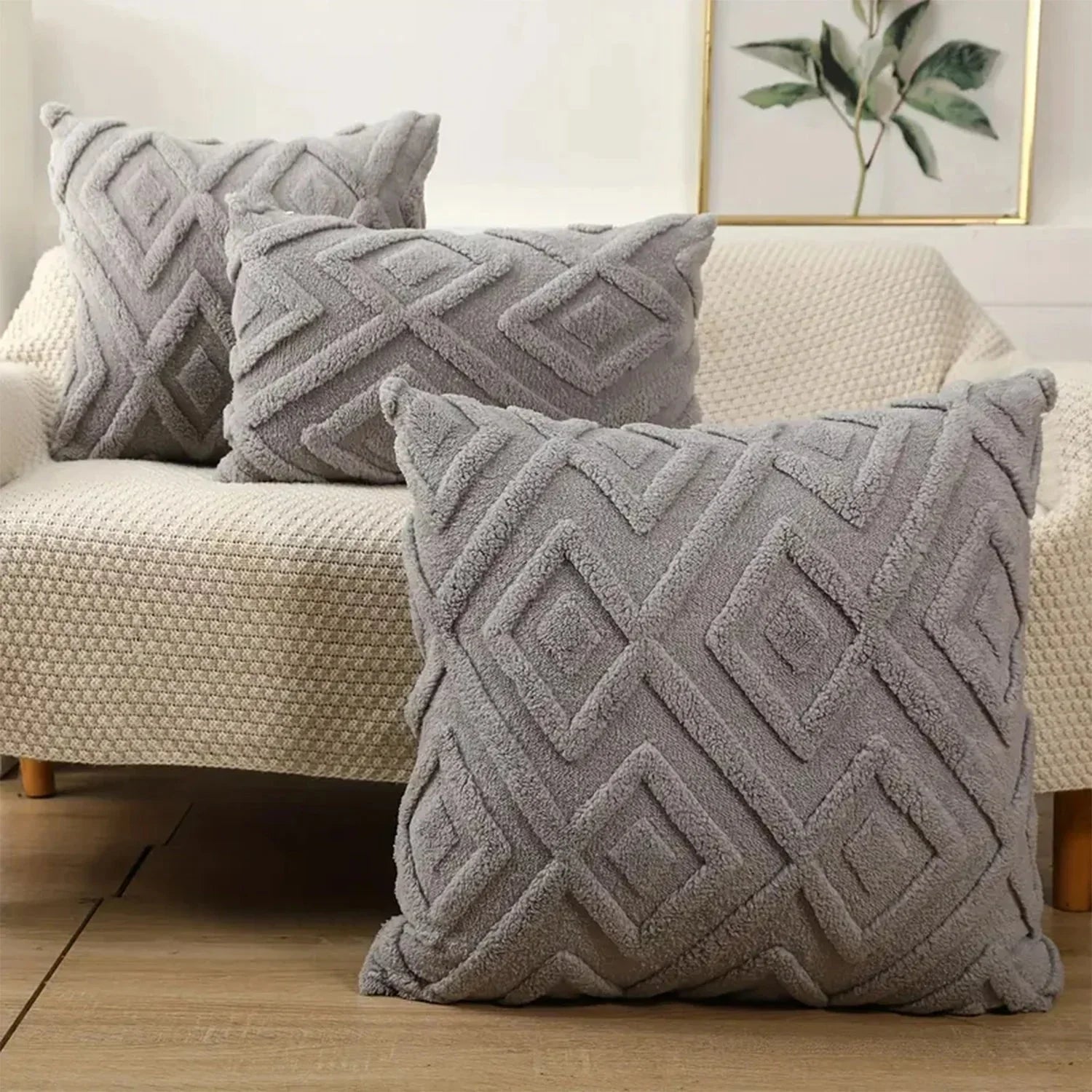 Variant image for Kissenbezug 40x40 aus Weichem Plüsch-Jacquard mit Geometrischem Muster - Pflegeleicht und Modern-2