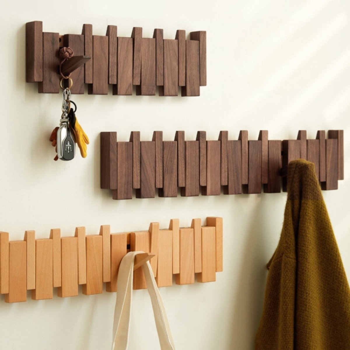 Handgefertigter Garderobenhaken aus Holz für Flur und Schlafzimmer - Stilvolles Klavierdesign mit 4-10 Haken-6