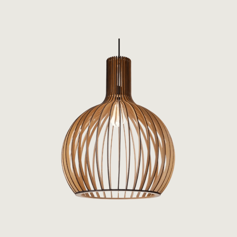 Dänische Hängelampe aus Holz mit Einstellbarem Kabel - Skandinavische Pendelleuchte für Esstisch und Wohnzimmer-1