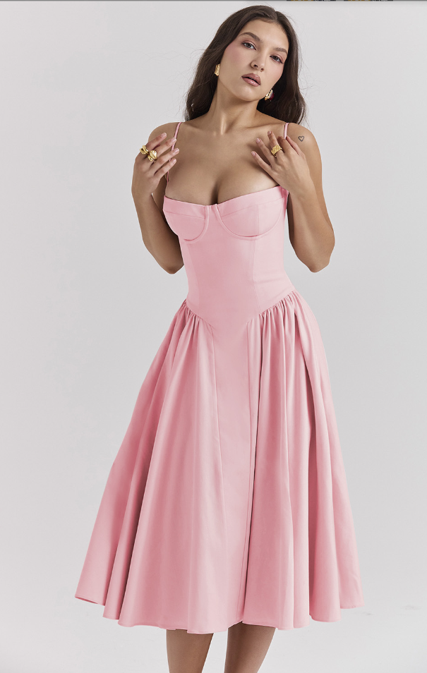 MAYA – Chic Corsagen-Midi-Sommerkleid für besondere Anlässe