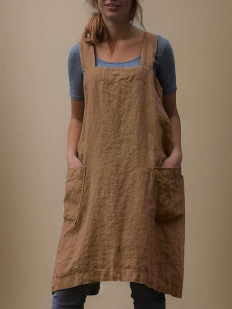 Variant image for Damen Schürzenkleid Baumwolle Leinen Modernes Design mit Taschen S-XL-21