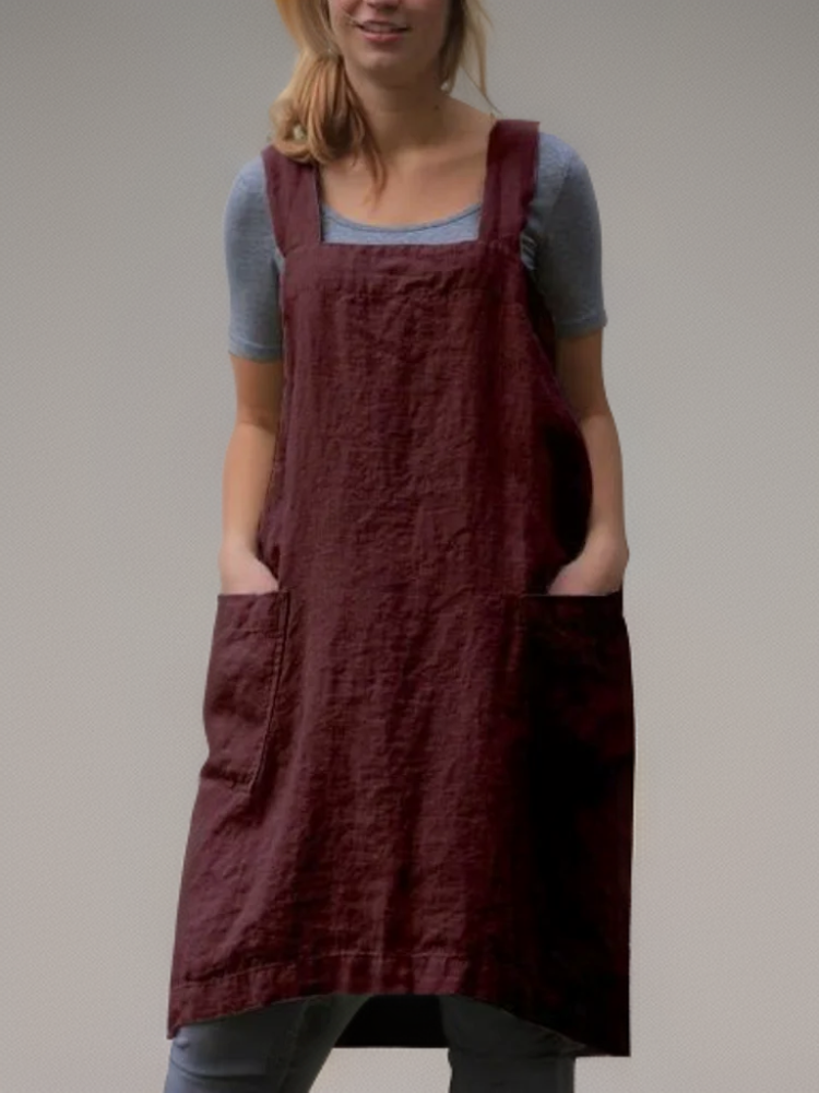 Variant image for Damen Schürzenkleid Baumwolle Leinen Modernes Design mit Taschen S-XL-26