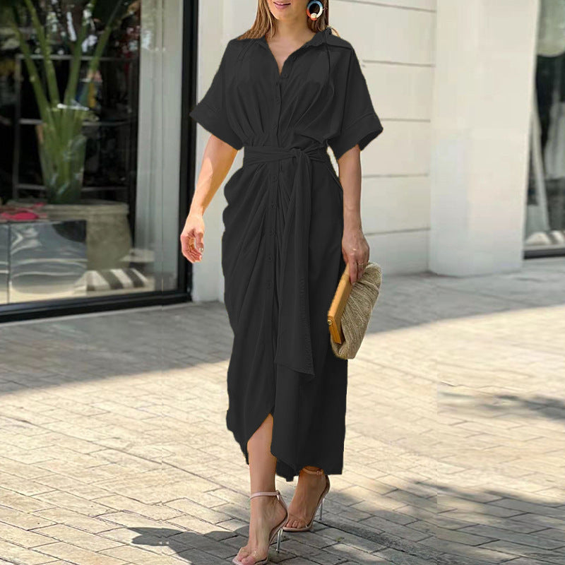 CHIC ELEGANCE – Sommerkleid mit Schleifendetail und V-Ausschnitt