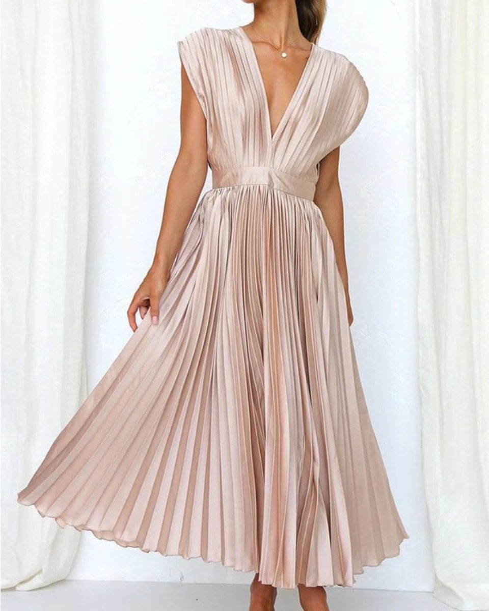 Variant image for Damen Festkleid V-Ausschnitt Elegantes Design Champagner Rosa Schwarz Lila Hochzeitskleid für Gäste-9