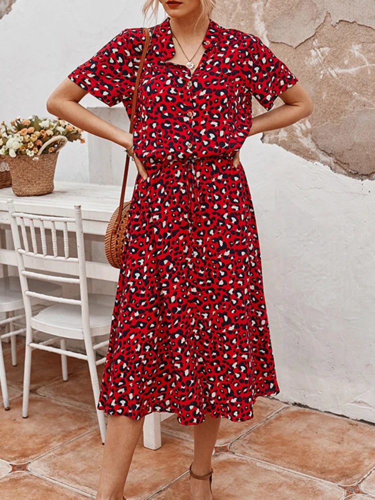 ZARAH – Boho Midi Kleid mit Blumenmuster und V-Ausschnitt