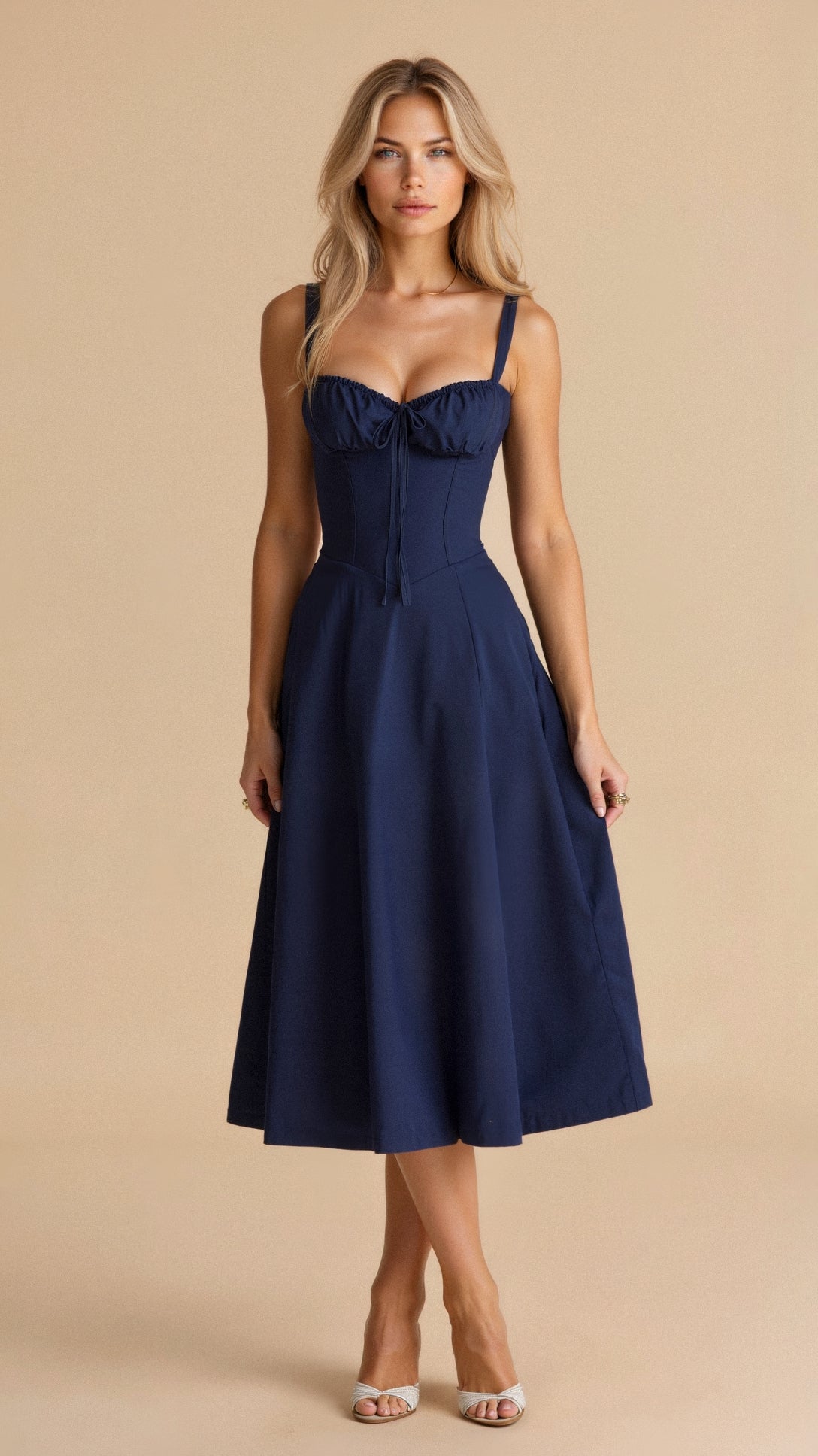 Variant image for Damen Taillenkleid Bustier Design mit Seitenschlitz, Verstellbarer Schnürung, Festliches Kleid für Hochzeitsgast, Sommerkleider-36