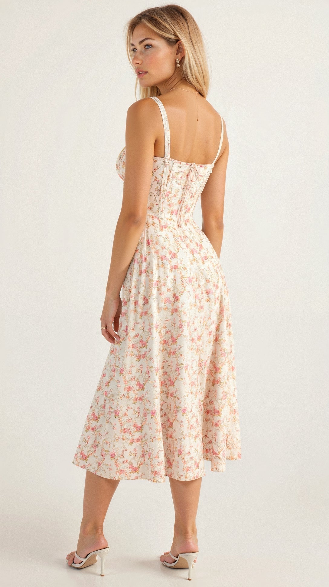 Damen Taillenkleid Bustier Design mit Seitenschlitz, Verstellbarer Schnürung, Festliches Kleid für Hochzeitsgast, Sommerkleider-5