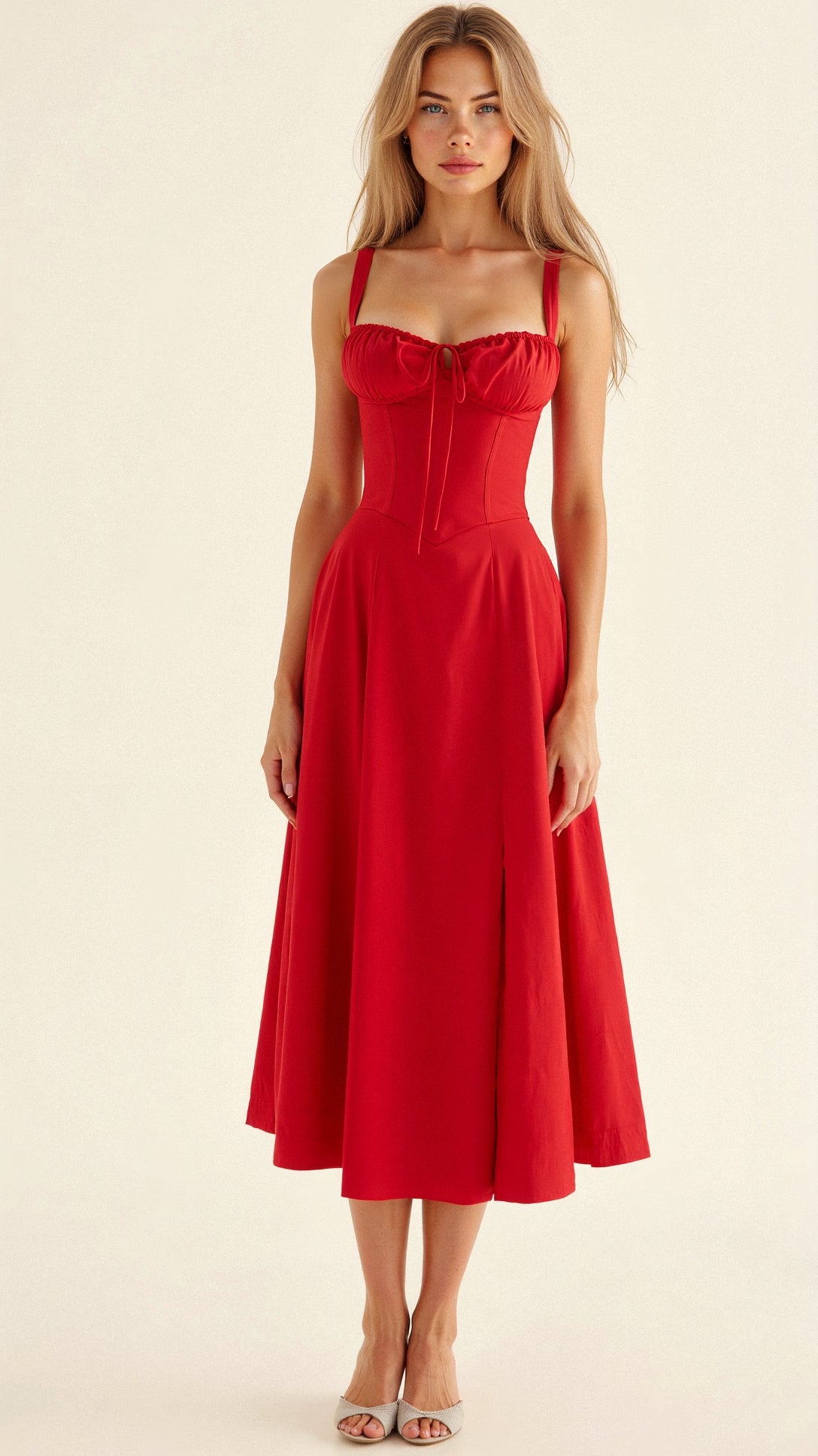 Variant image for Damen Taillenkleid Bustier Design mit Seitenschlitz, Verstellbarer Schnürung, Festliches Kleid für Hochzeitsgast, Sommerkleider-26