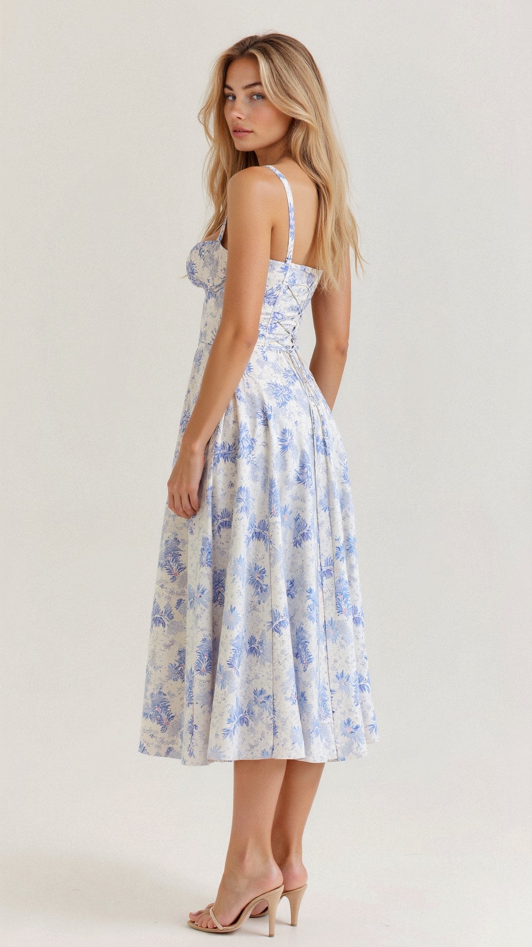 Damen Taillenkleid Bustier Design mit Seitenschlitz, Verstellbarer Schnürung, Festliches Kleid für Hochzeitsgast, Sommerkleider-6