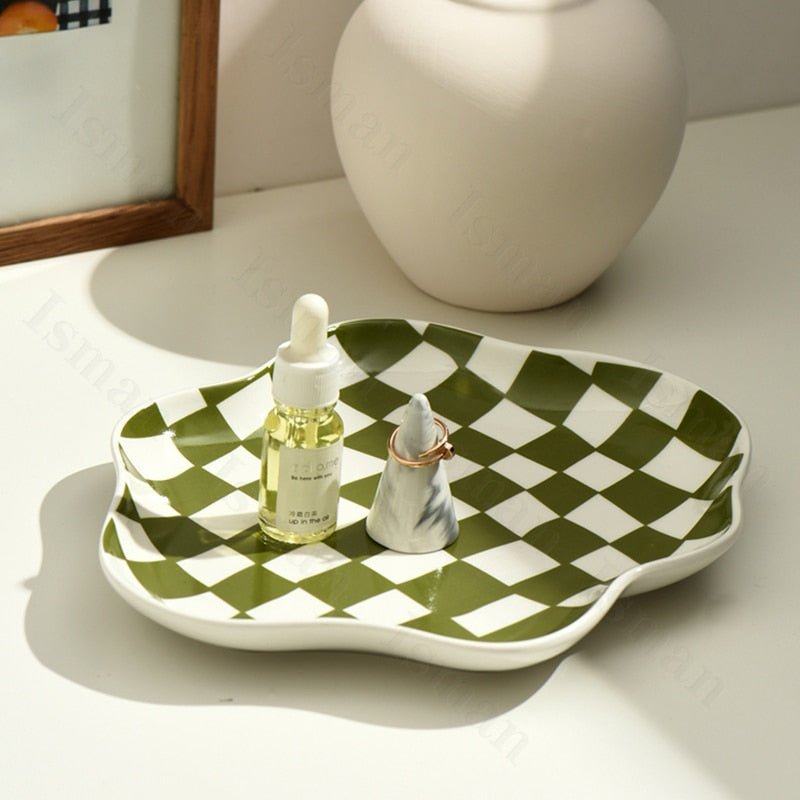 Moderne Keramik Lagerschale im Chequerboard-Design - Schwarz-Weißes Aufbewahrungstablett für Schmuck und Snacks-2