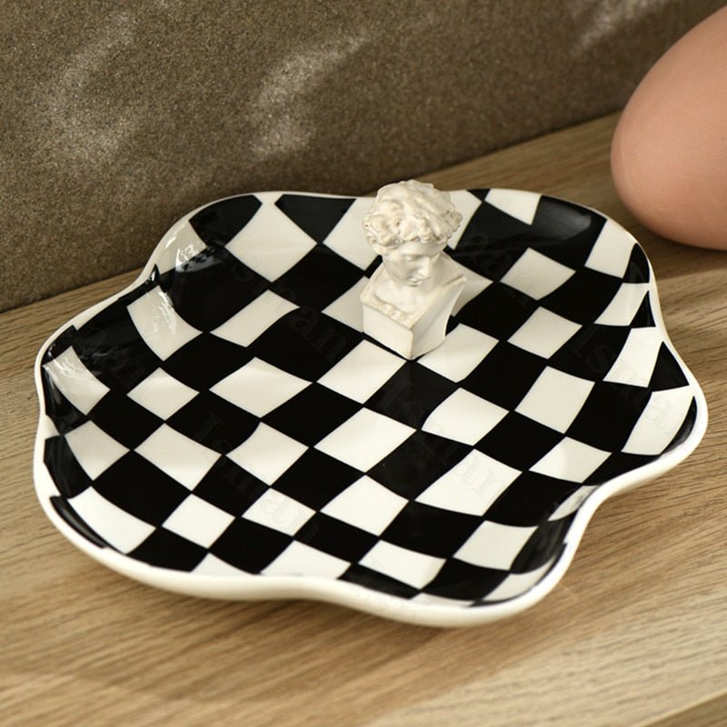 Moderne Keramik Lagerschale im Chequerboard-Design - Schwarz-Weißes Aufbewahrungstablett für Schmuck und Snacks-4