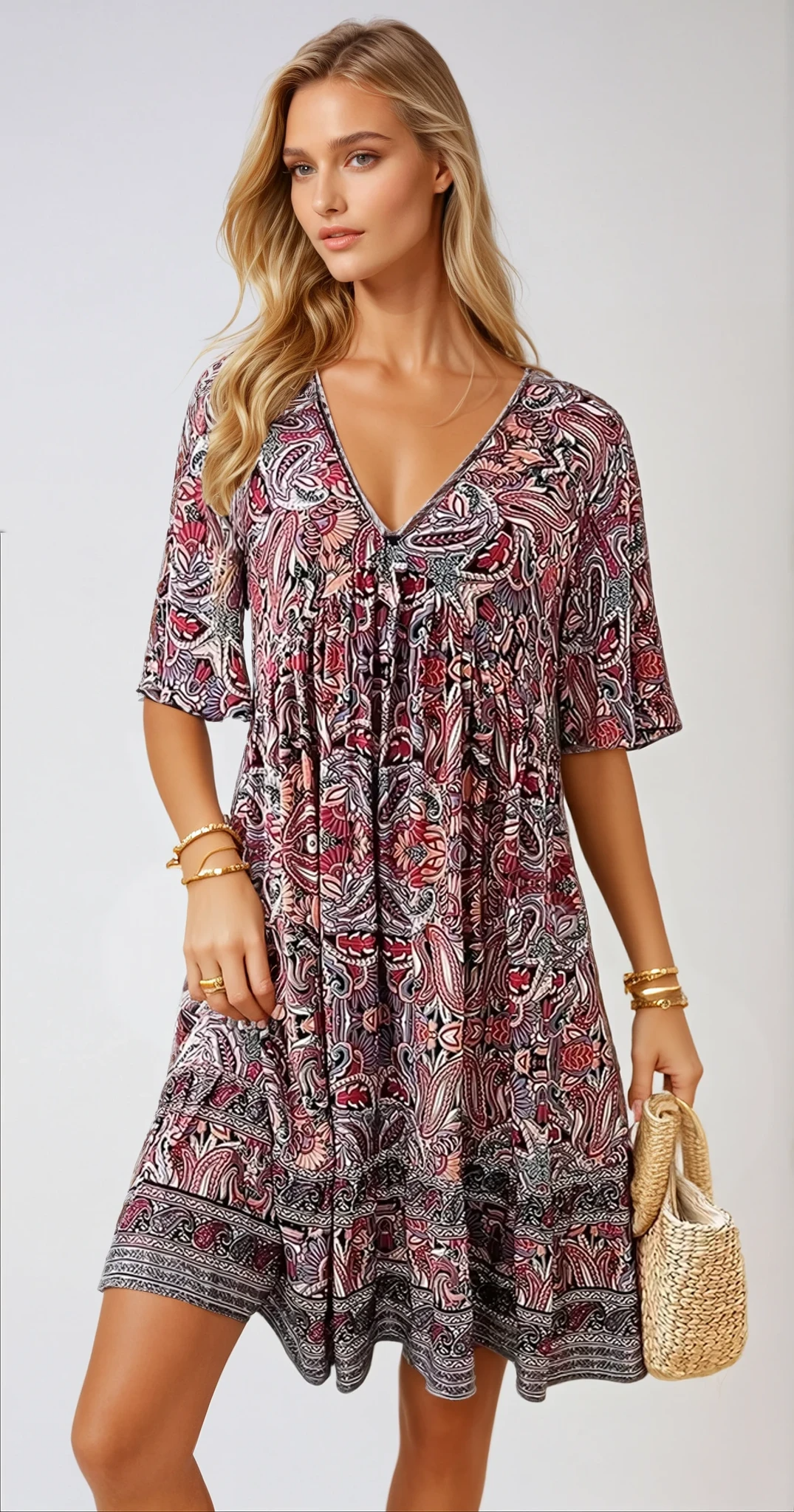 BREEZY BLOOM – Bedrucktes V-Ausschnitt Minikleid