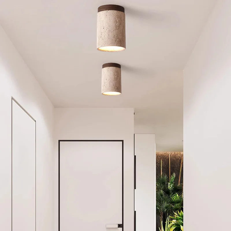 Elegante LED Deckenlampe aus Travertin für Treppenhaus - Warmweiß, 24W, Modernes Design, Einfache Installation-3