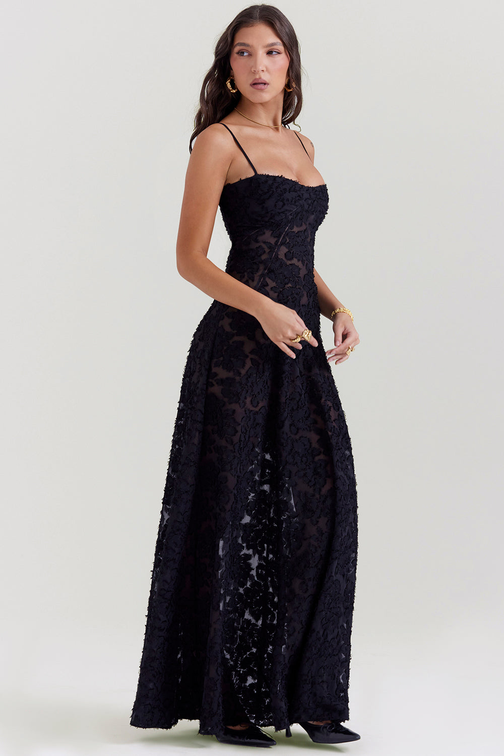 ELEGANT CHIC MAXIKLEID – Elegantes Kleid mit V-Ausschnitt und Flügelärmeln