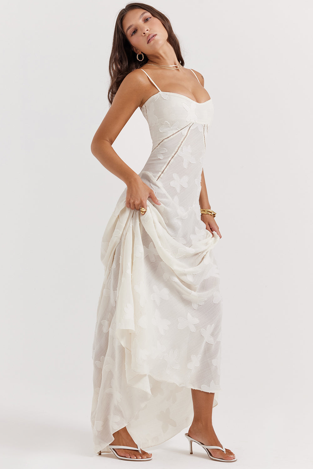 ELEGANT CHIC MAXIKLEID – Elegantes Kleid mit V-Ausschnitt und Flügelärmeln