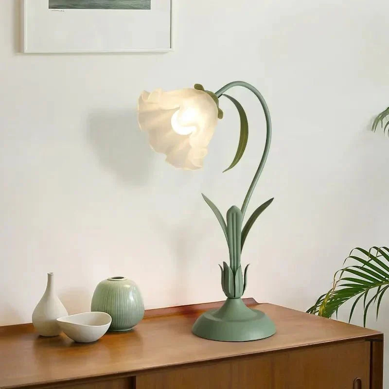 Vintage Tischlampe mit Blumendesign und Metallbasis - 50 x 30 cm, Ideal als Nachttischlampe oder Tischleuchte-2