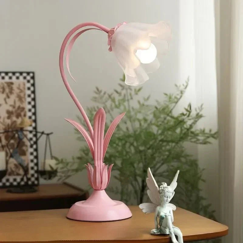 Vintage Tischlampe mit Blumendesign und Metallbasis - 50 x 30 cm, Ideal als Nachttischlampe oder Tischleuchte-3