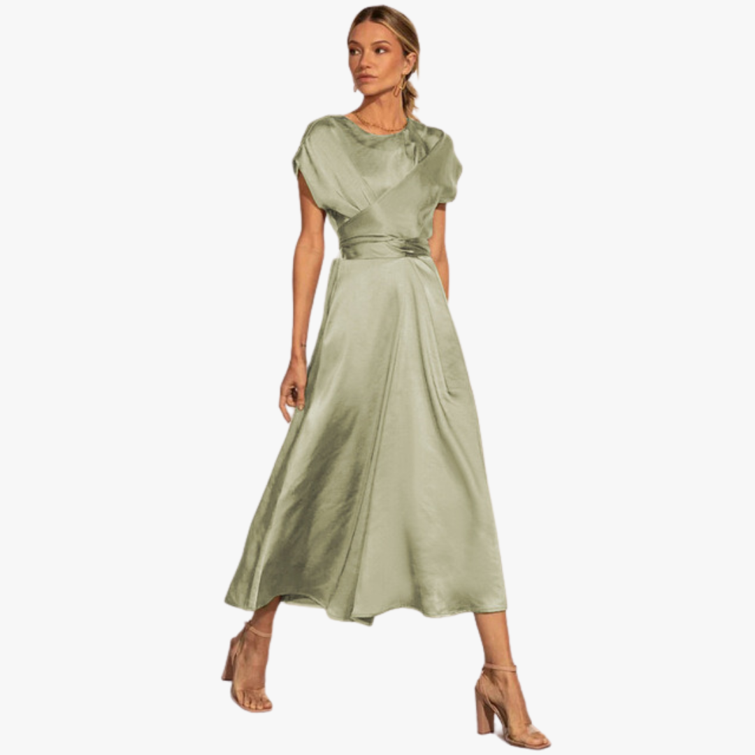 SIERRA – Satin Kleid mit Kreuz-Überwurf und V-Ausschnitt