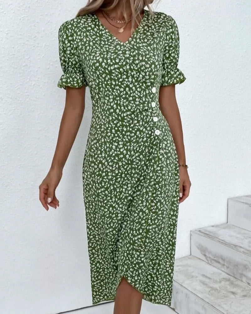 ISLA – Elegantes Midi Kleid mit Floralprint und Ärmeln