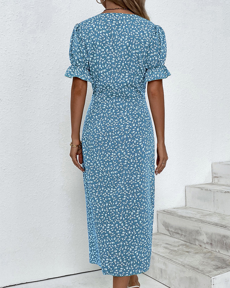 ISLA – Elegantes Midi Kleid mit Floralprint und Ärmeln