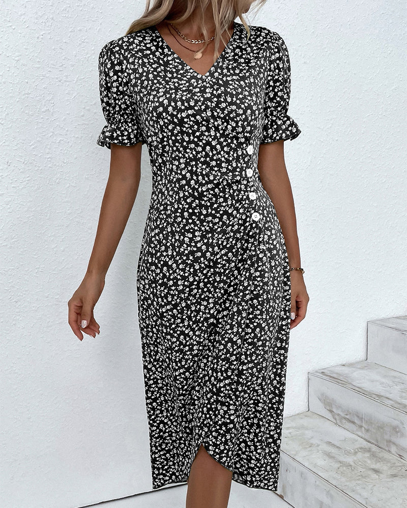 ISLA – Elegantes Midi Kleid mit Floralprint und Ärmeln