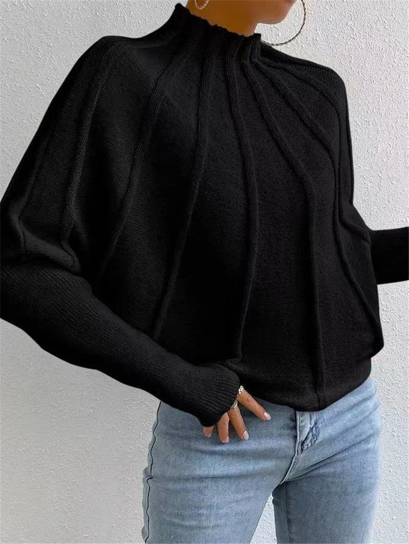 Damen Pullover Warm Cropped Mock Neck Weiches Rippenmaterial Langarm S M L XL-5