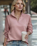 Variant image for Frauen Pullover Viertel-Zip Strukturierter Stoff Bequem Herbst Winter-1
