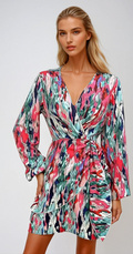 FLORAL FANTASY – Mini Kleid mit Wickeloptik und Ballonärmeln