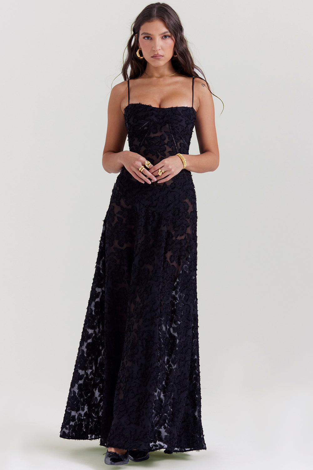ELEGANT CHIC MAXIKLEID – Elegantes Kleid mit V-Ausschnitt und Flügelärmeln