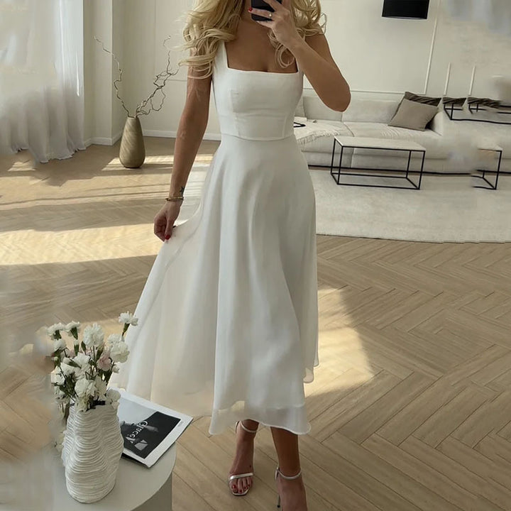 Damen Ärmelloses Kleid Einfarbig Festlich Hochzeitsgast S-XL Baumwollmischung-1
