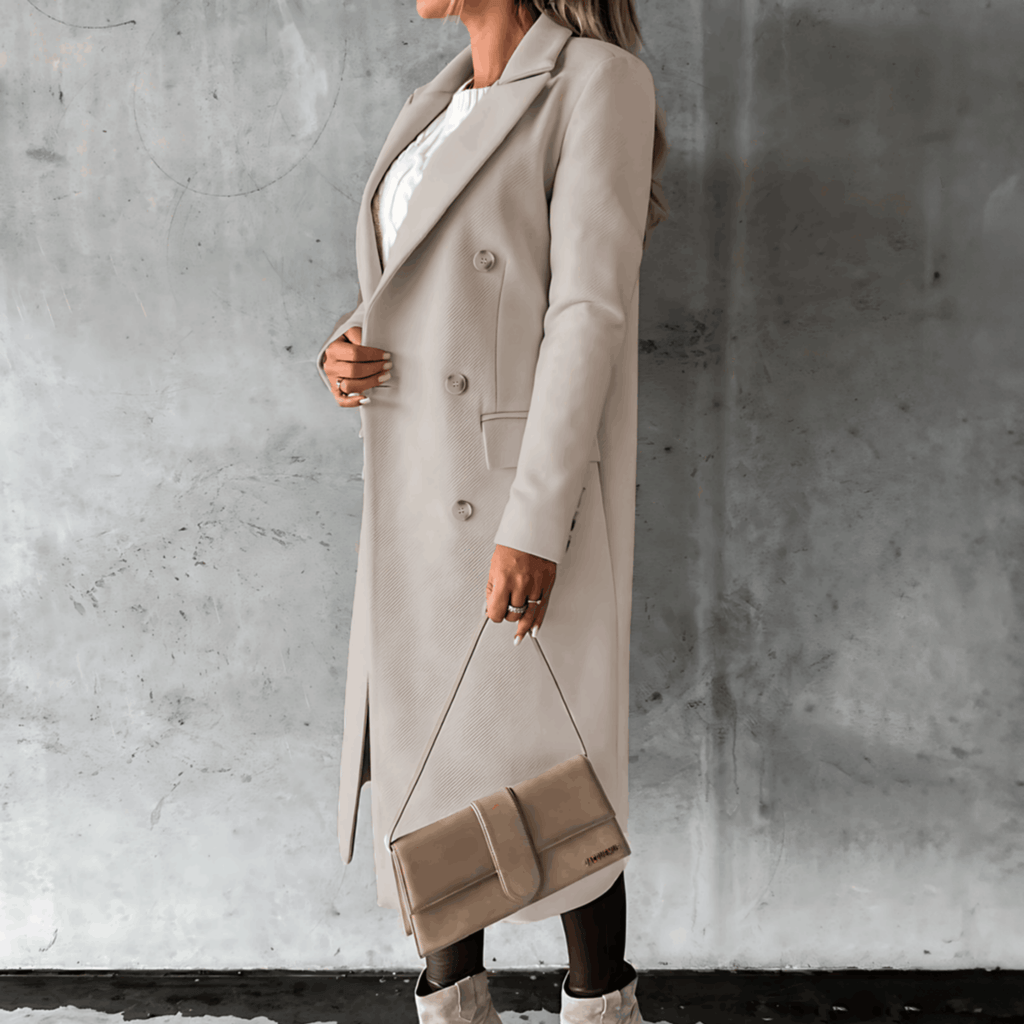 Alta – Lange elegante Smart-Casual-Jacke mit Knöpfen und hohem Kragen