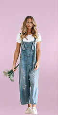 Variant image for Damen Jumpsuit Zerrissene Denim Overall Entspanntes Fit Verstellbare Träger Slouchy Passform-1