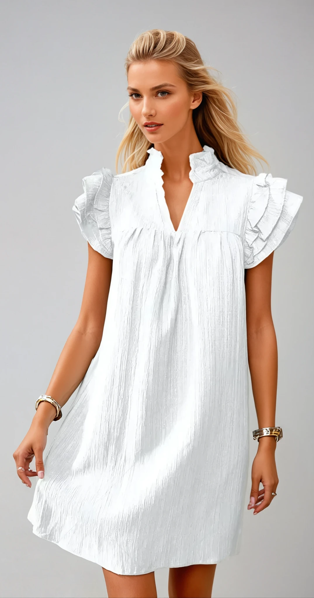 FLOWY CAP SLEEVE MINI DRESS – Kurzes Kleid mit Rüschendetails
