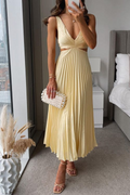 Variant image for Damen Abendkleid Plissee Midi V-Ausschnitt Ärmellos mit Cut-Outs Eleganz-1