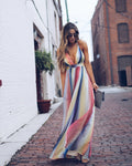 Variant image for Damen Maxikleid Ärmellos V-Ausschnitt Aquarellmuster Pastellfarben Maxi Sommerkleid-1