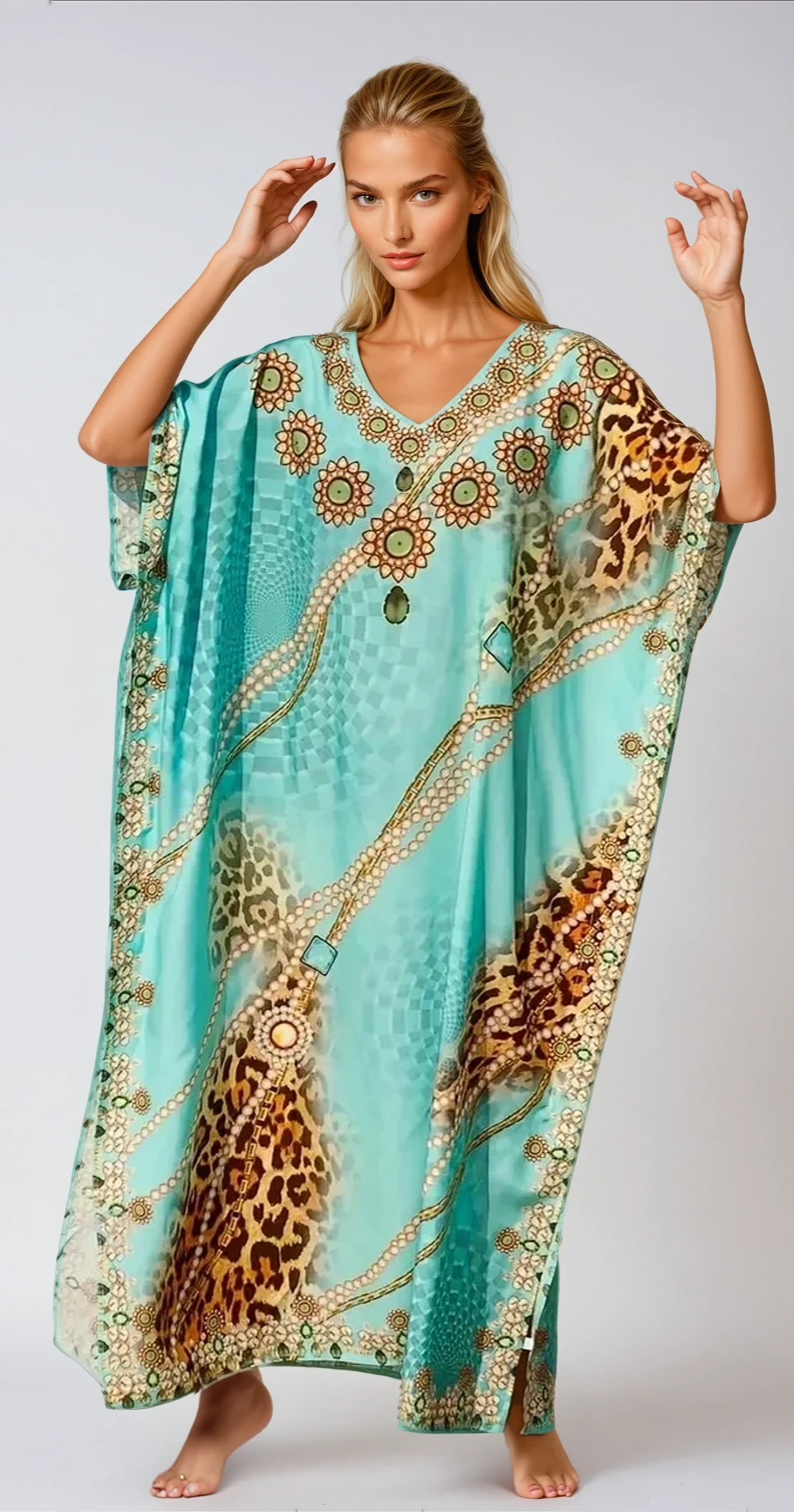LYRA – Leoparden Blumen Maxi Kleid für Sommerlooks