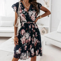 Variant image for Damen Kleid Midi Blumenmuster Plisseefalten Tailliert Leicht für Sommer-1