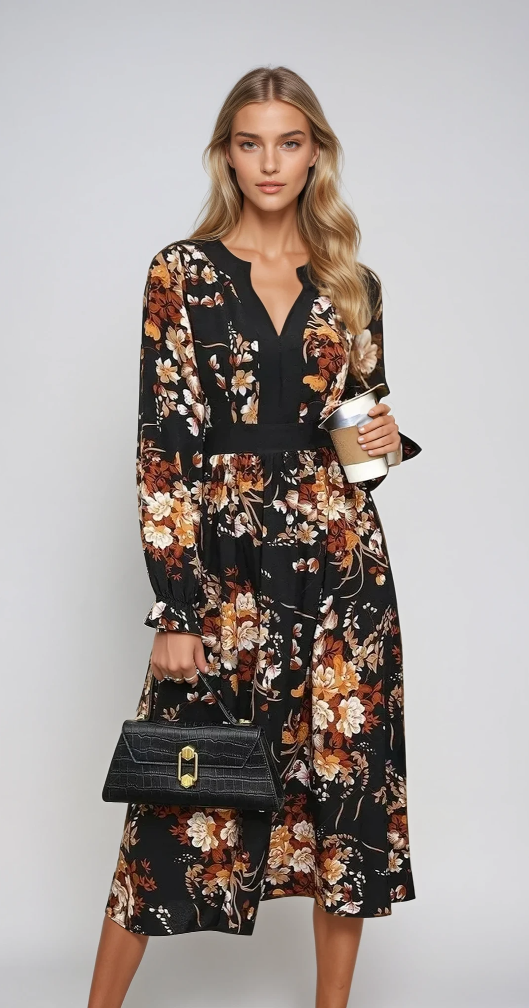 TRENDY – Notched Neck Midi Kleid aus leichtem Stoff