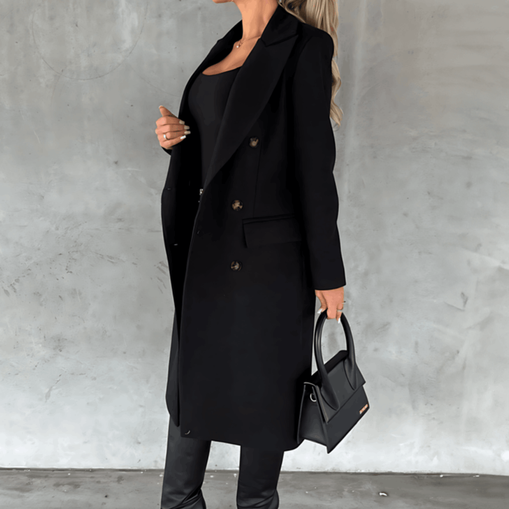 Alta – Lange elegante Smart-Casual-Jacke mit Knöpfen und hohem Kragen