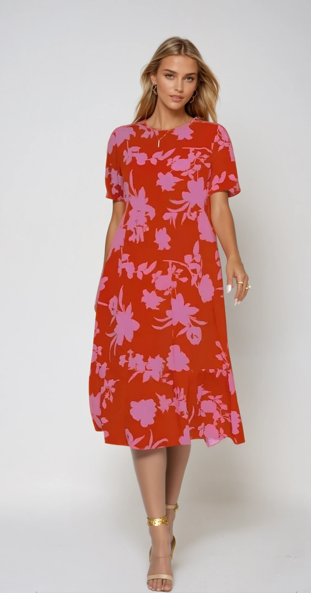 BLOSSOM ELEGANCE – Midi Kleid mit Puffärmeln und Blumenmuster