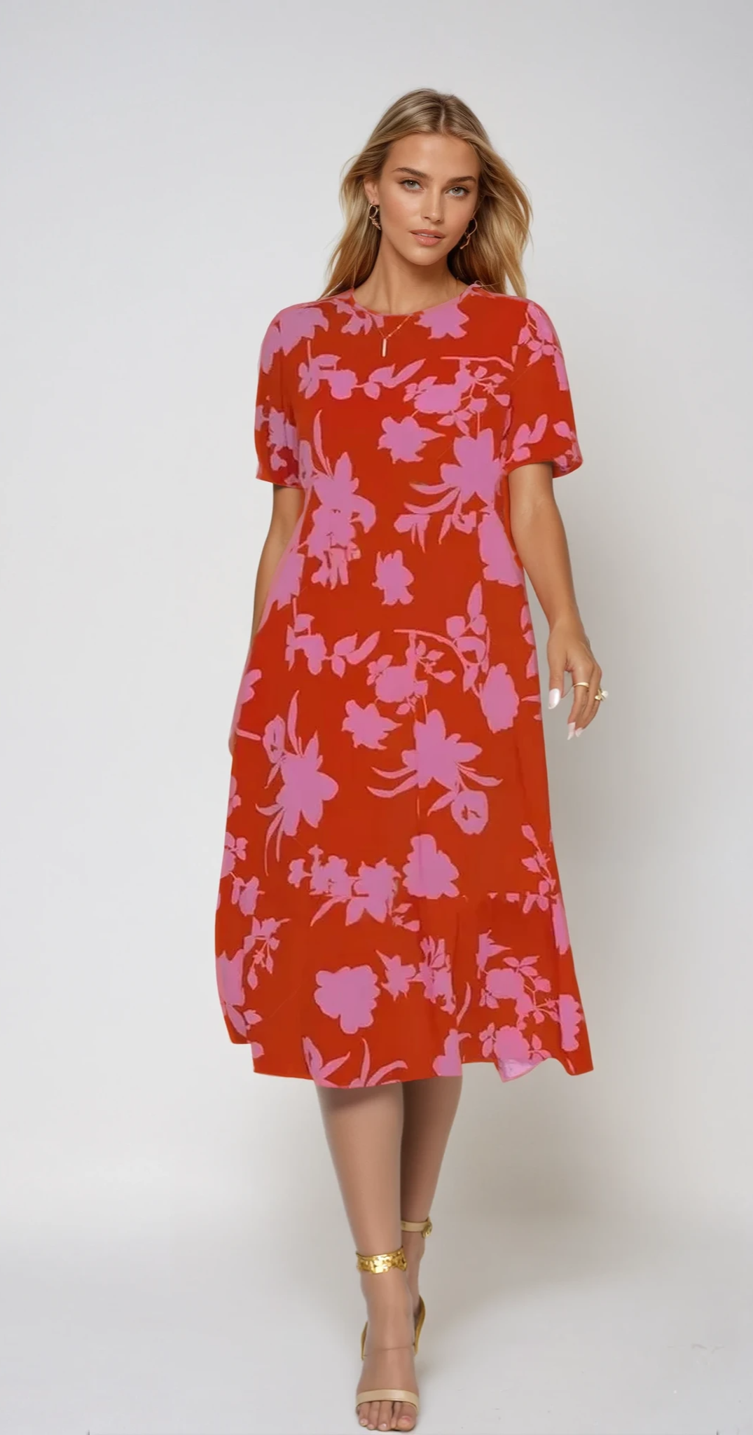 BLOSSOM ELEGANCE – Midi Kleid mit Puffärmeln und Blumenmuster