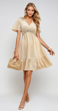 ANGELICA LUXE – V-Ausschnitt Minikleid aus Satin mit Rüschen