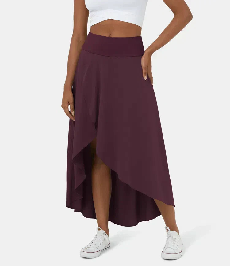 Damen Midi Rock 2 in 1 Schwarz Hoch Taille Schnelltrocknend Mit Eingebauten Shorts-6