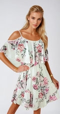 ELARA – Chiffon Kleid mit Blumenmuster und V-Ausschnitt