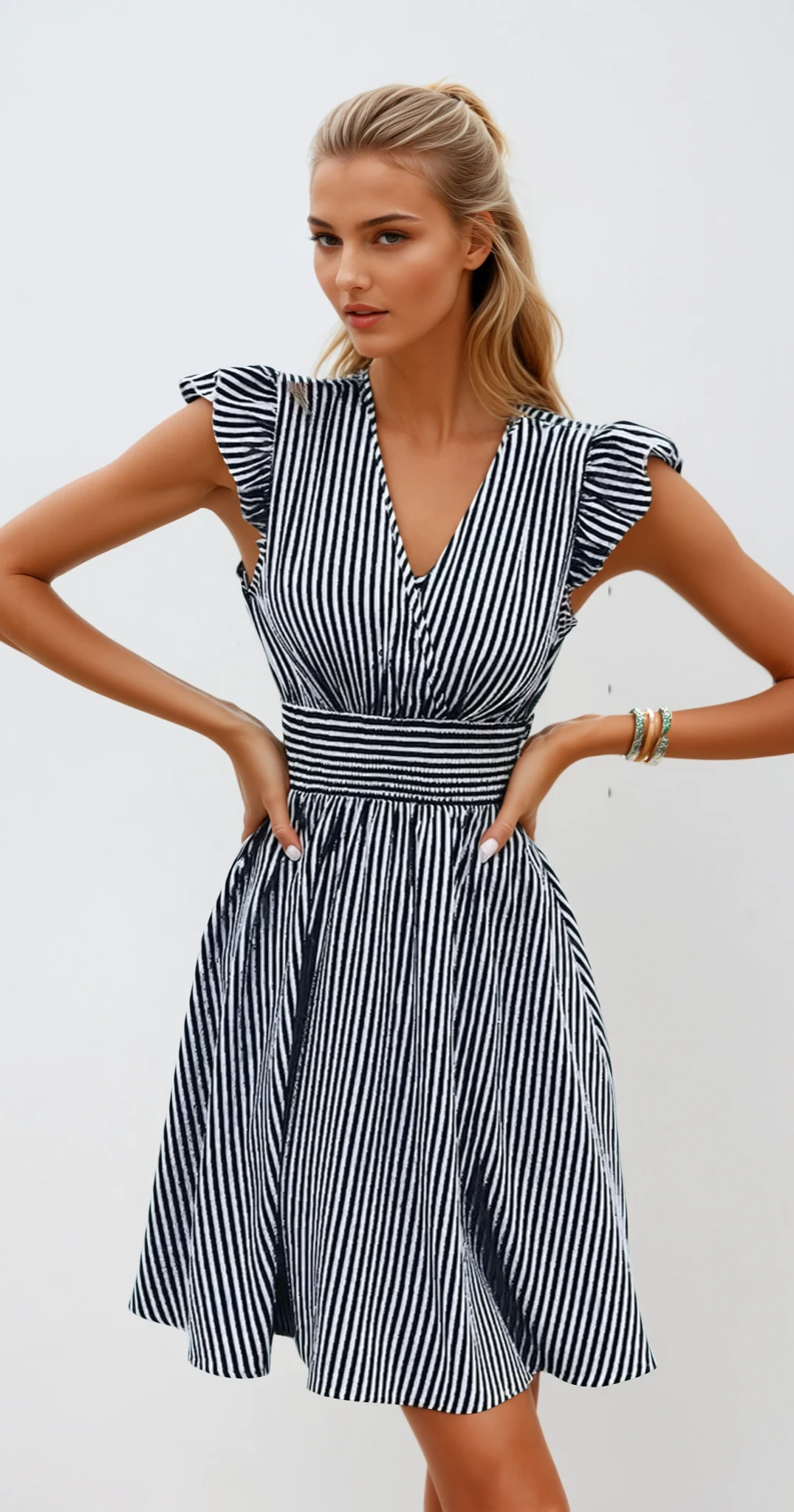 LANA – Gestreiftes Midi Sommerkleid aus Baumwolle
