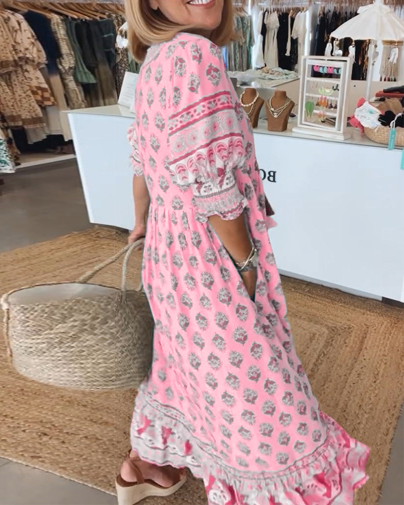 SERENE – Boho Chic Sommerkleid mit V-Ausschnitt und Leinenstoff