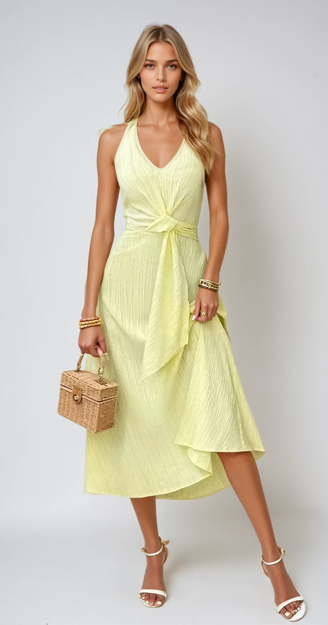 SUNLIT GRACE – Halter Neck Midi Kleid aus leichtem Stoff
